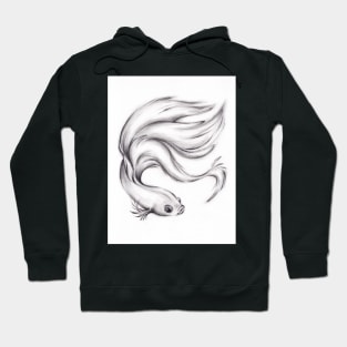 River Belle - Charcoal Pencil Drawing of a Siamese/Betta Fighting Fish Hoodie